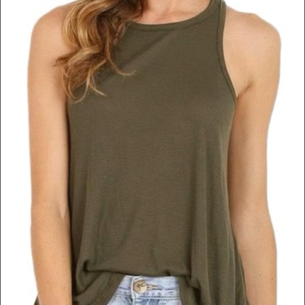 Free People Long Beach Racerback Green Tank, S